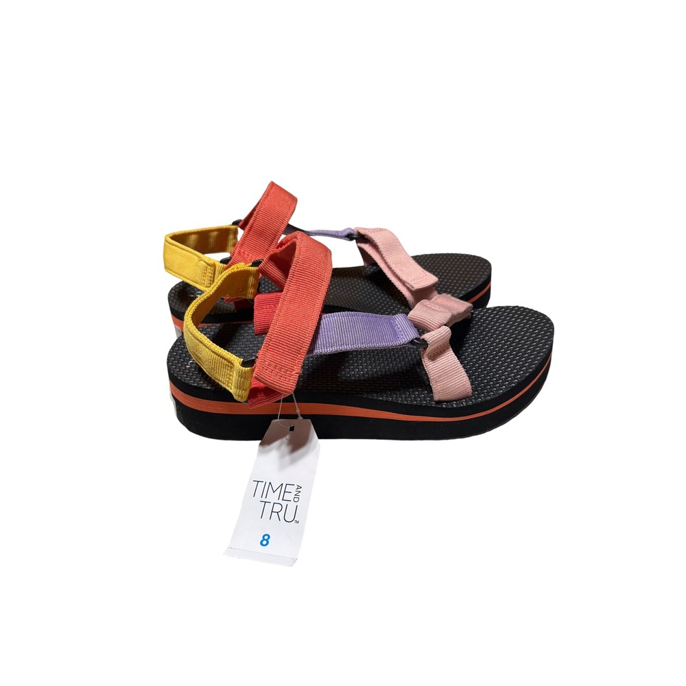 Time and Tru Womens Platform Nature Sandals Rainbow Strappy Size 8 NWT